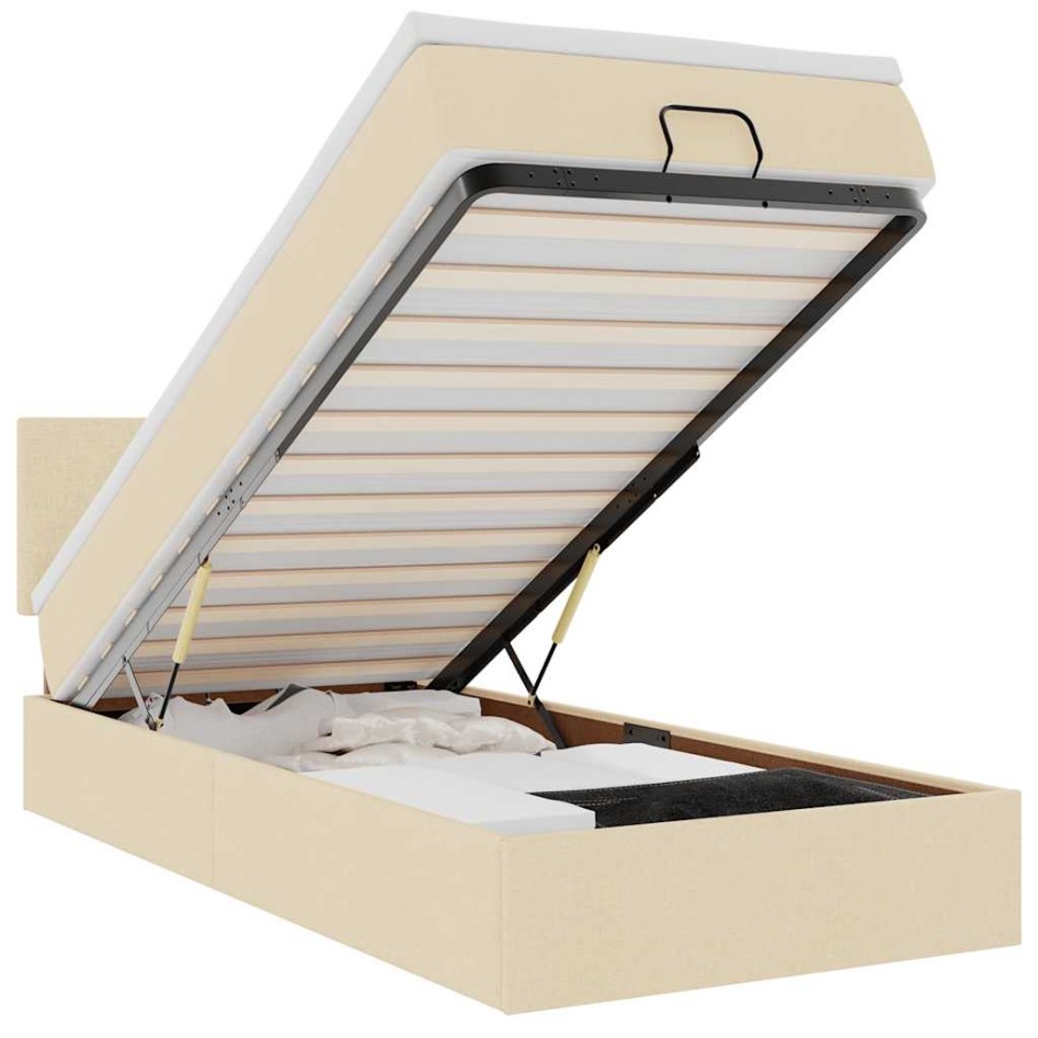 Cama otomana con colchón crema 90x200 cm