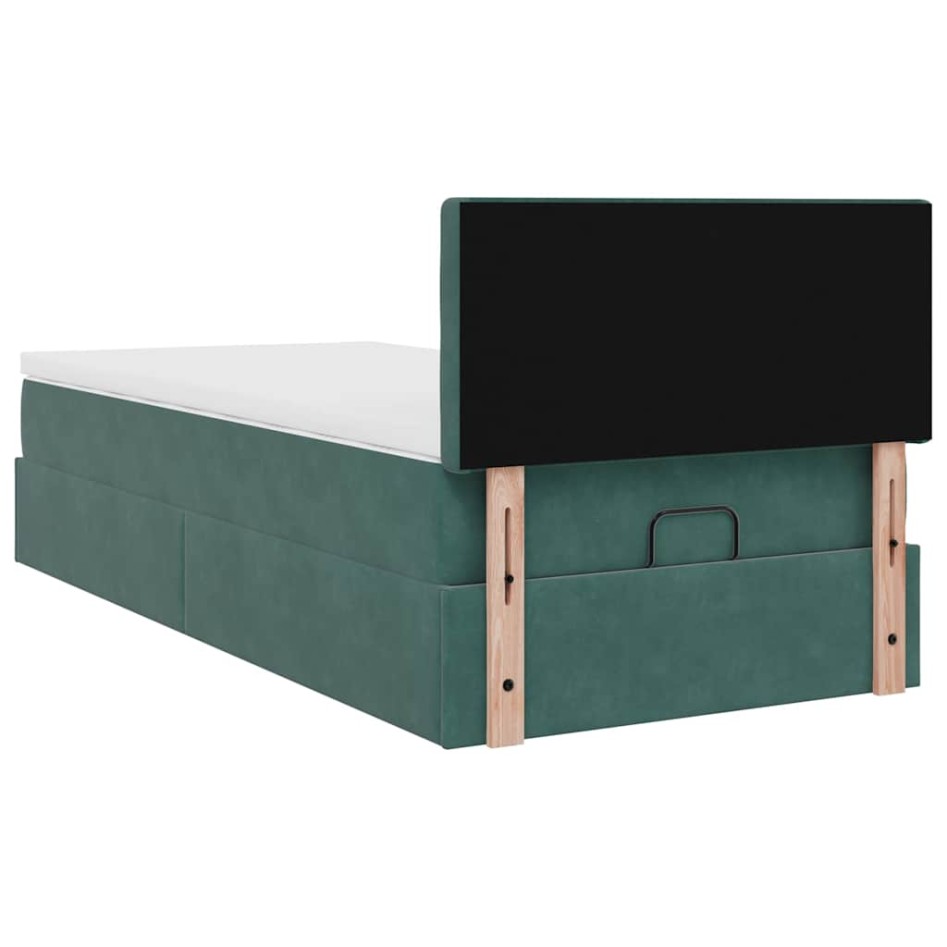 Estructura de cama otomana con colchón terciopelo verde