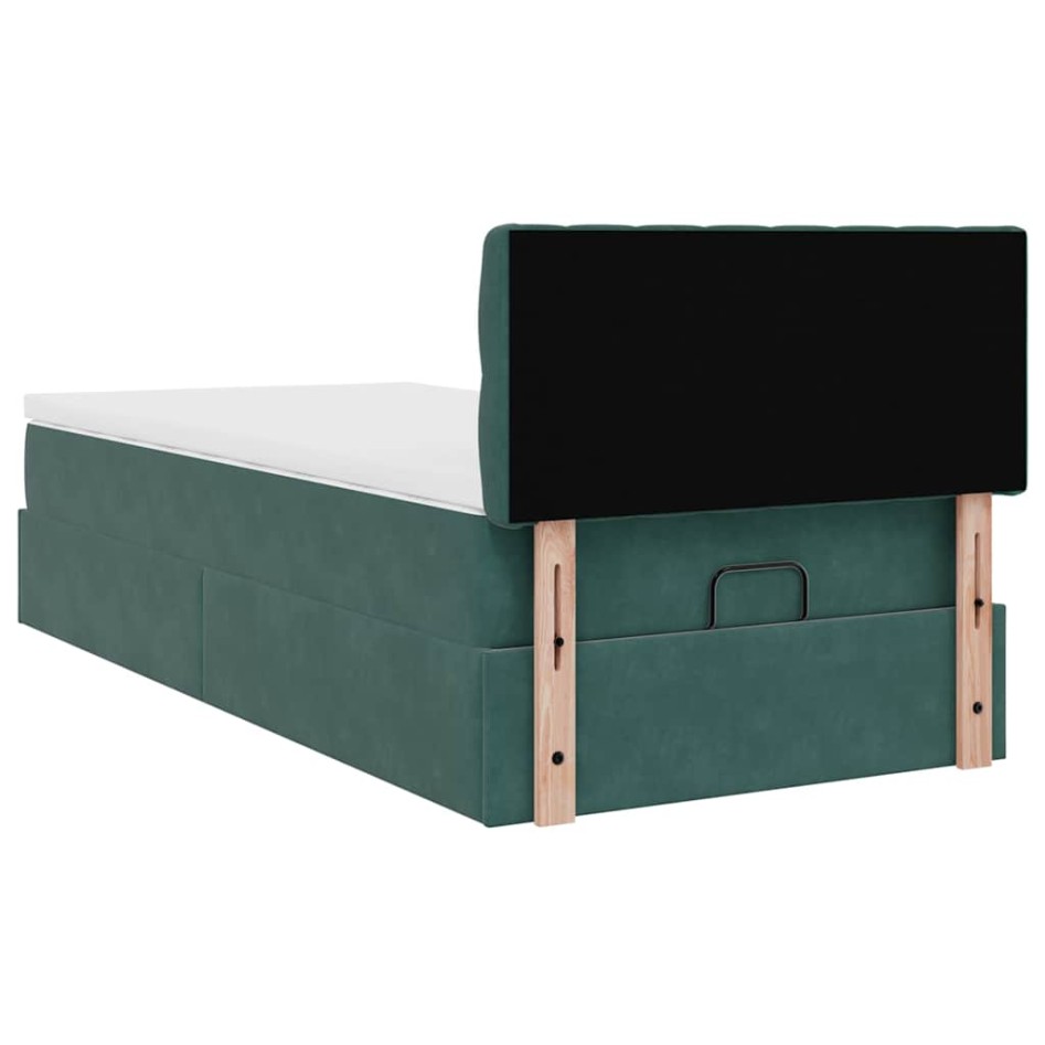 Estructura de cama otomana con colchón terciopelo verde