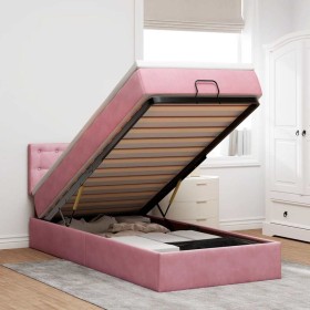 Estructura de cama otomana colchón terciopelo rosa