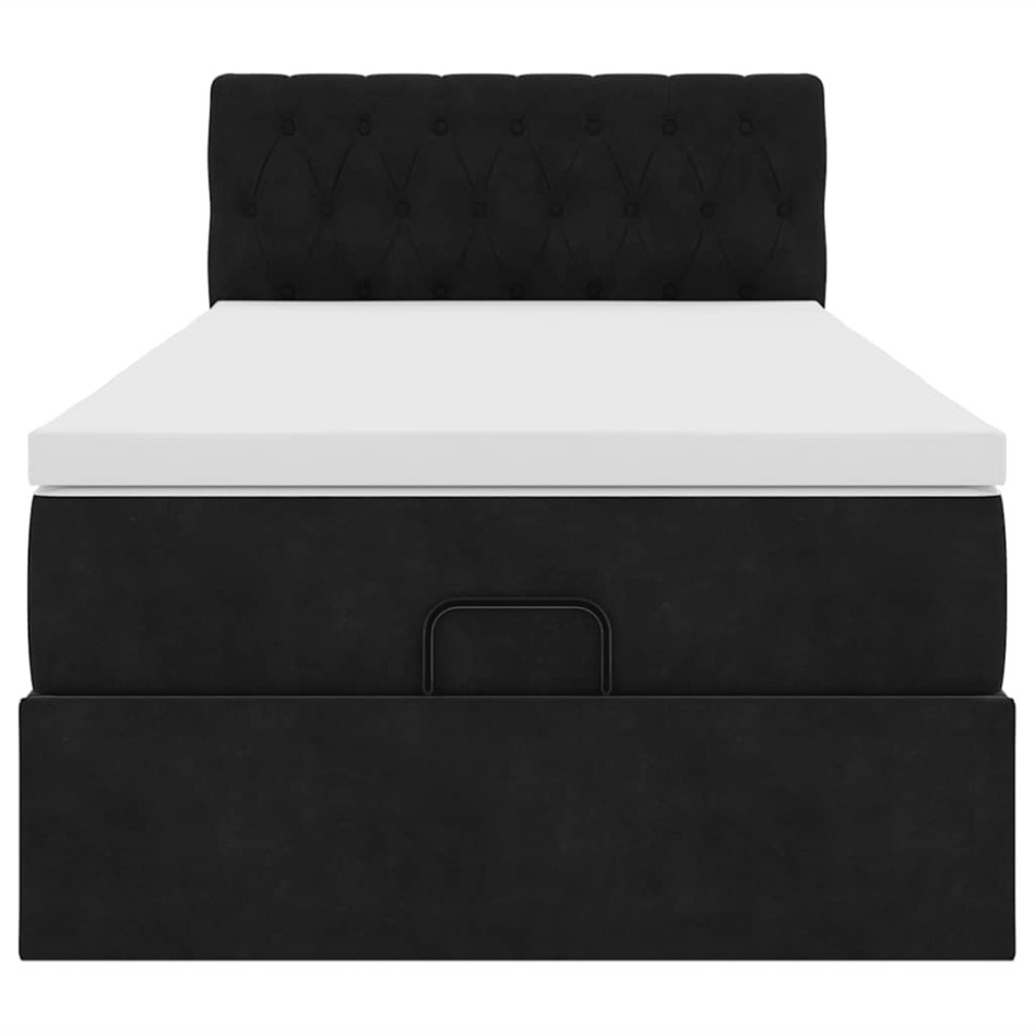 Estructura cama otomana colchón terciopelo negro 90x200