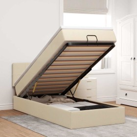 Cama otomana con colchón de tela color crema 100x200