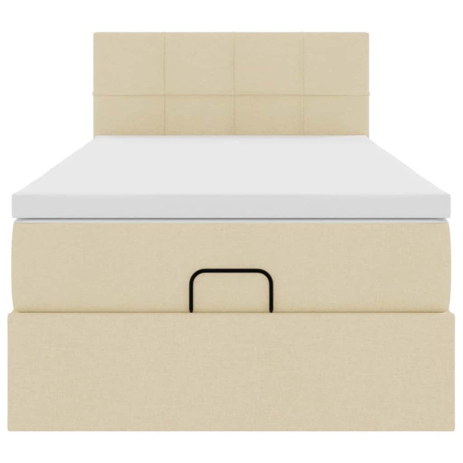 Cama otomana con colchón de tela color crema 100x200