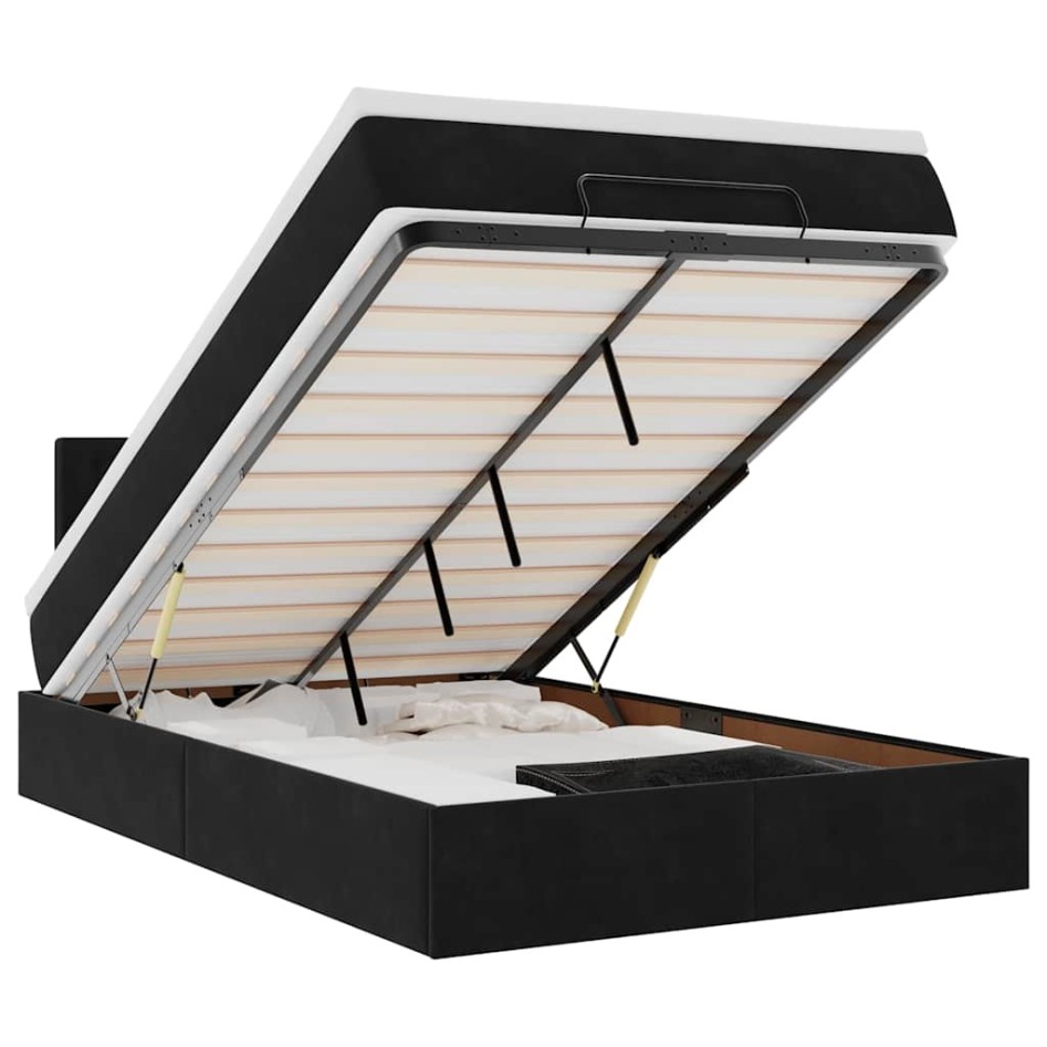 Estructura de cama otomana colchón terciopelo negro