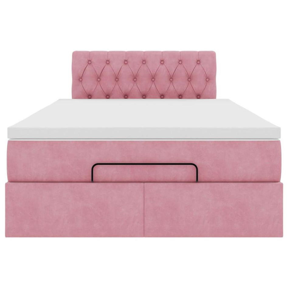 Estructura de cama otomana colchón terciopelo rosa