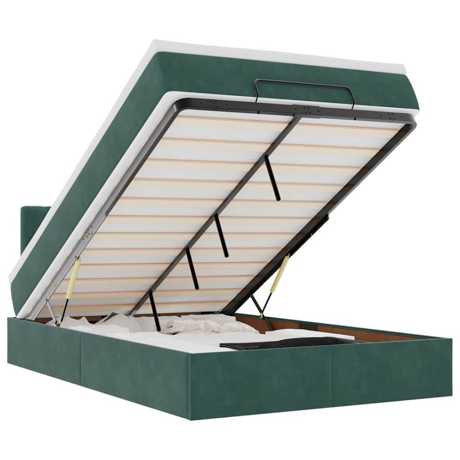 Estructura cama otomana colchón terciopelo verde