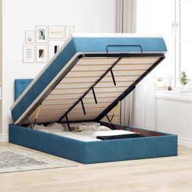 Estructura de cama otomana colchón terciopelo azul