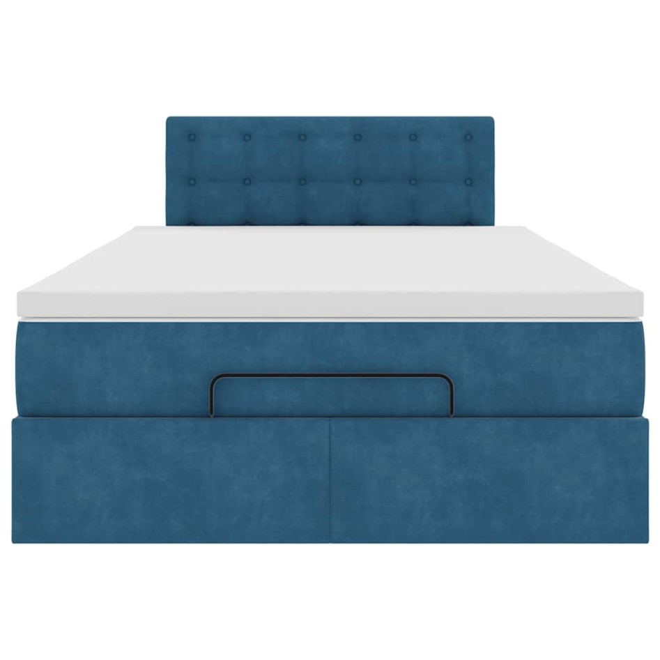 Estructura de cama otomana colchón terciopelo azul