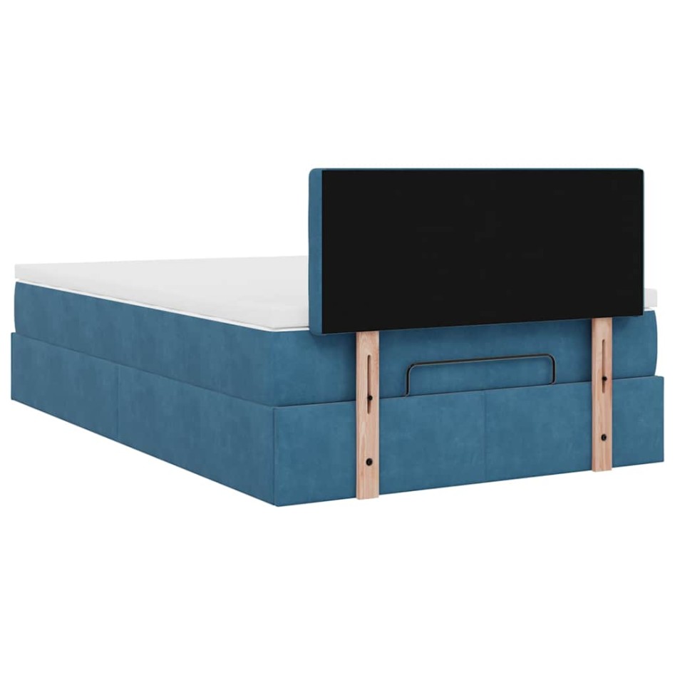 Estructura de cama otomana colchón terciopelo azul