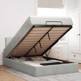 Estructura cama otomana colchón terciopelo gris claro