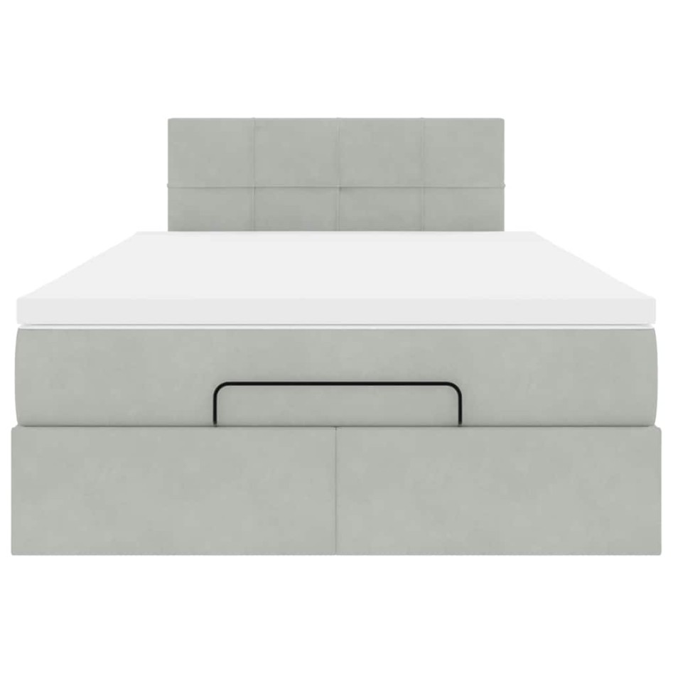 Estructura cama otomana colchón terciopelo gris claro