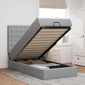 Estructura de cama otomana con colchón tela gris claro
