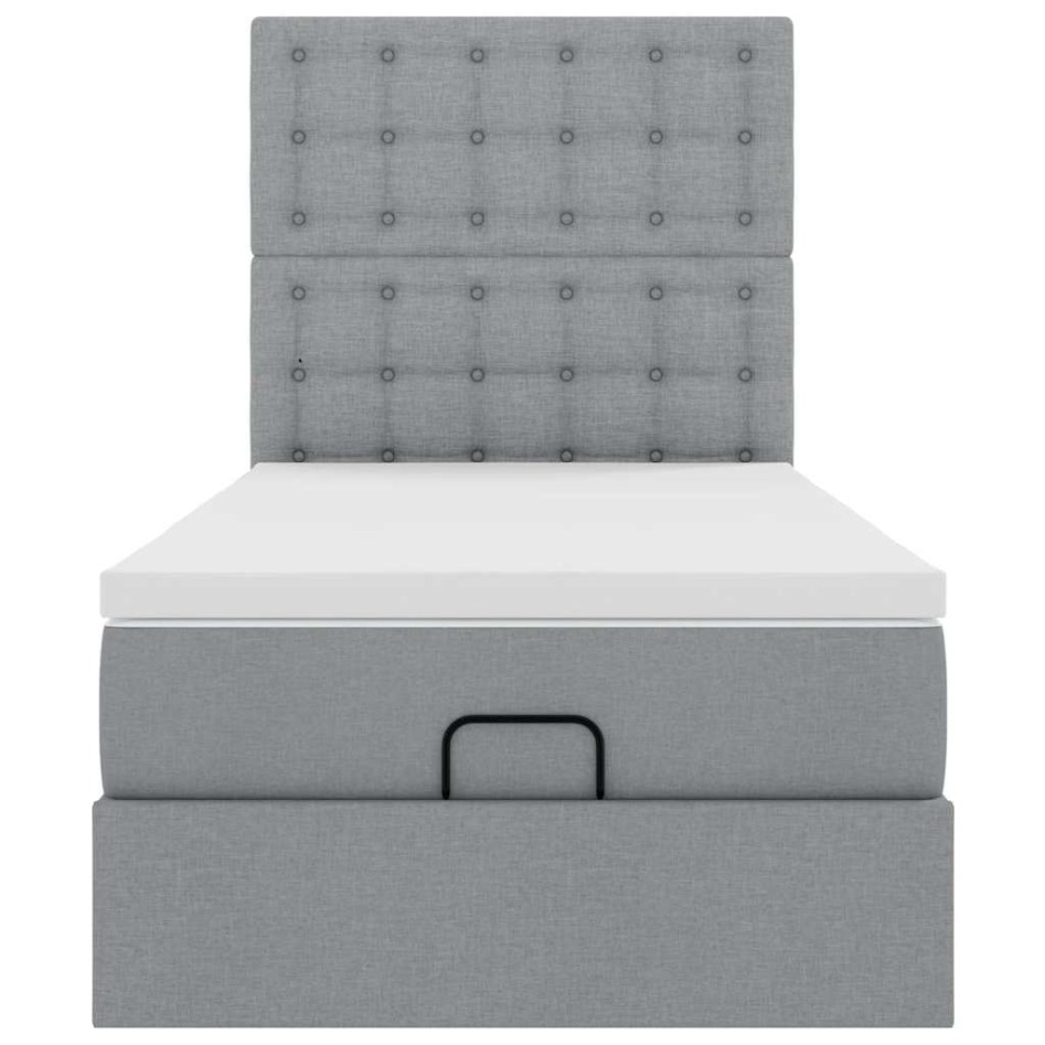 Estructura de cama otomana con colchón tela gris claro
