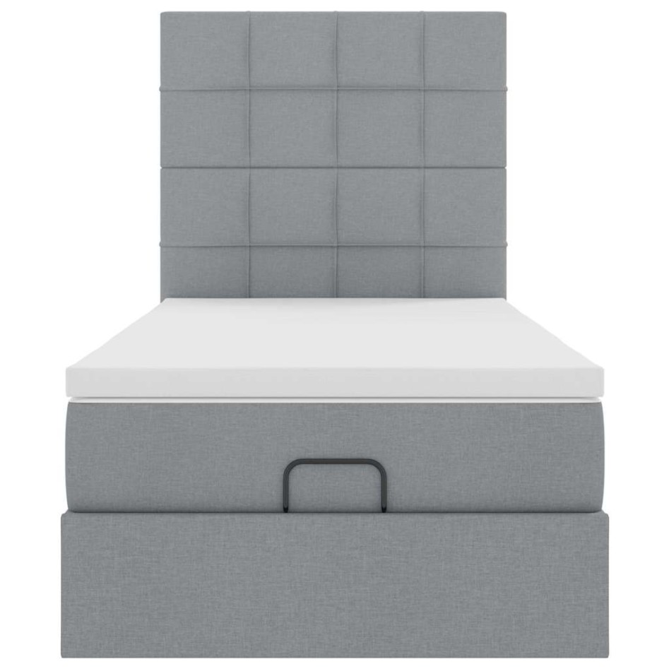 Cama otomana con colchón y LED tela gris claro