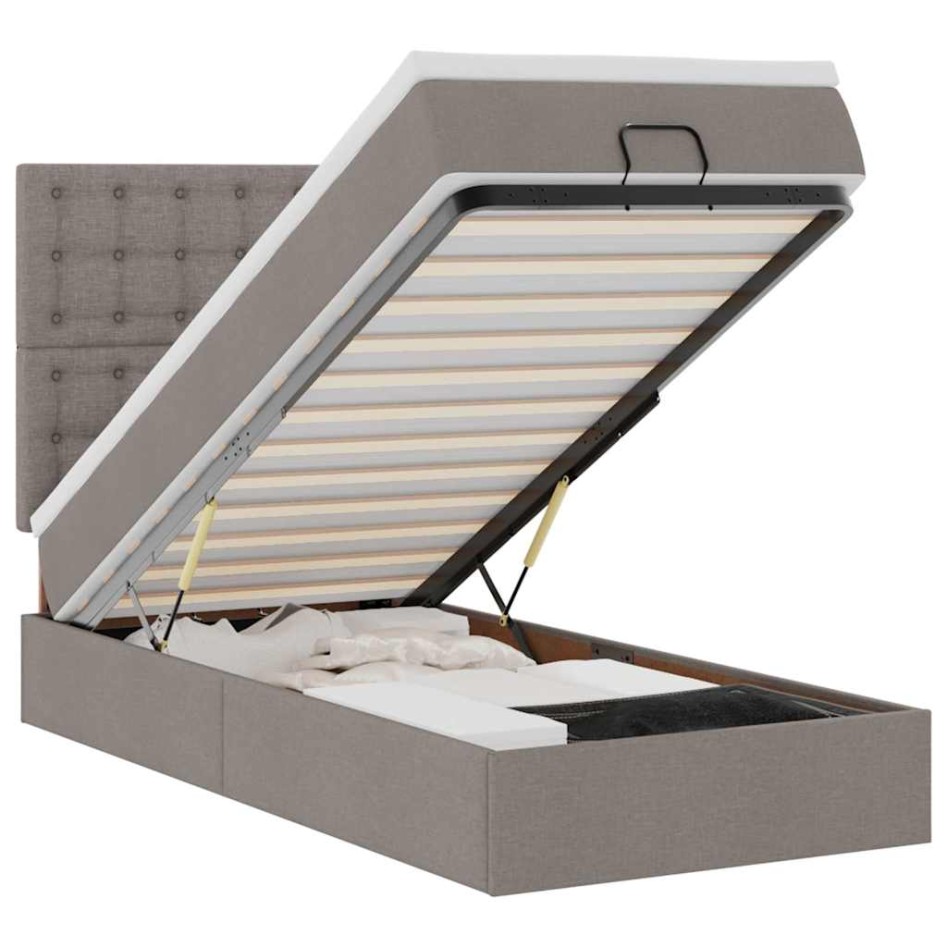 Cama otomana con colchón tela gris pardo 100x200