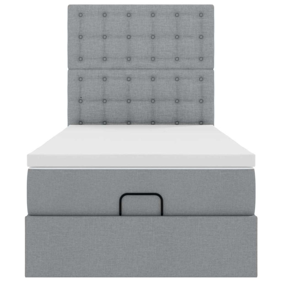 Cama otomana con colchón y LED tela gris claro