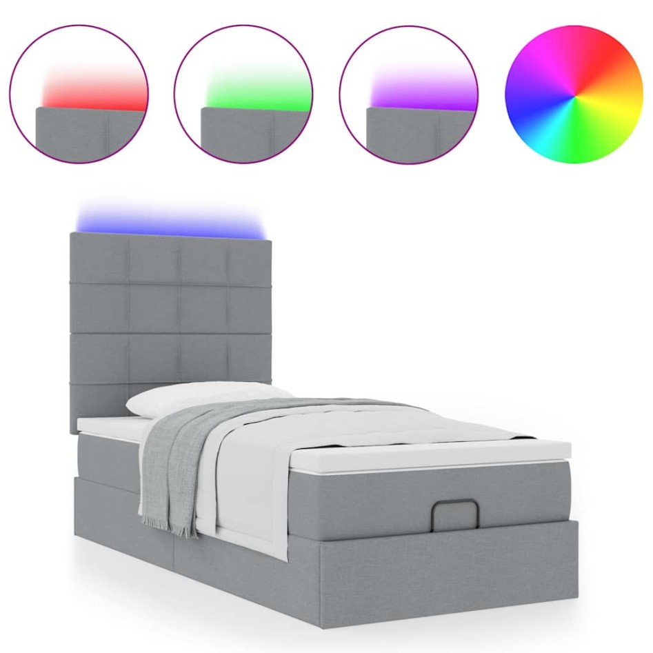 Estructura de cama otomana con colchón tela gris claro