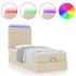 Cama otomana con colchón y luces LED tela crema 90x200