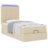 Cama otomana con colchón y luces LED tela crema 90x200