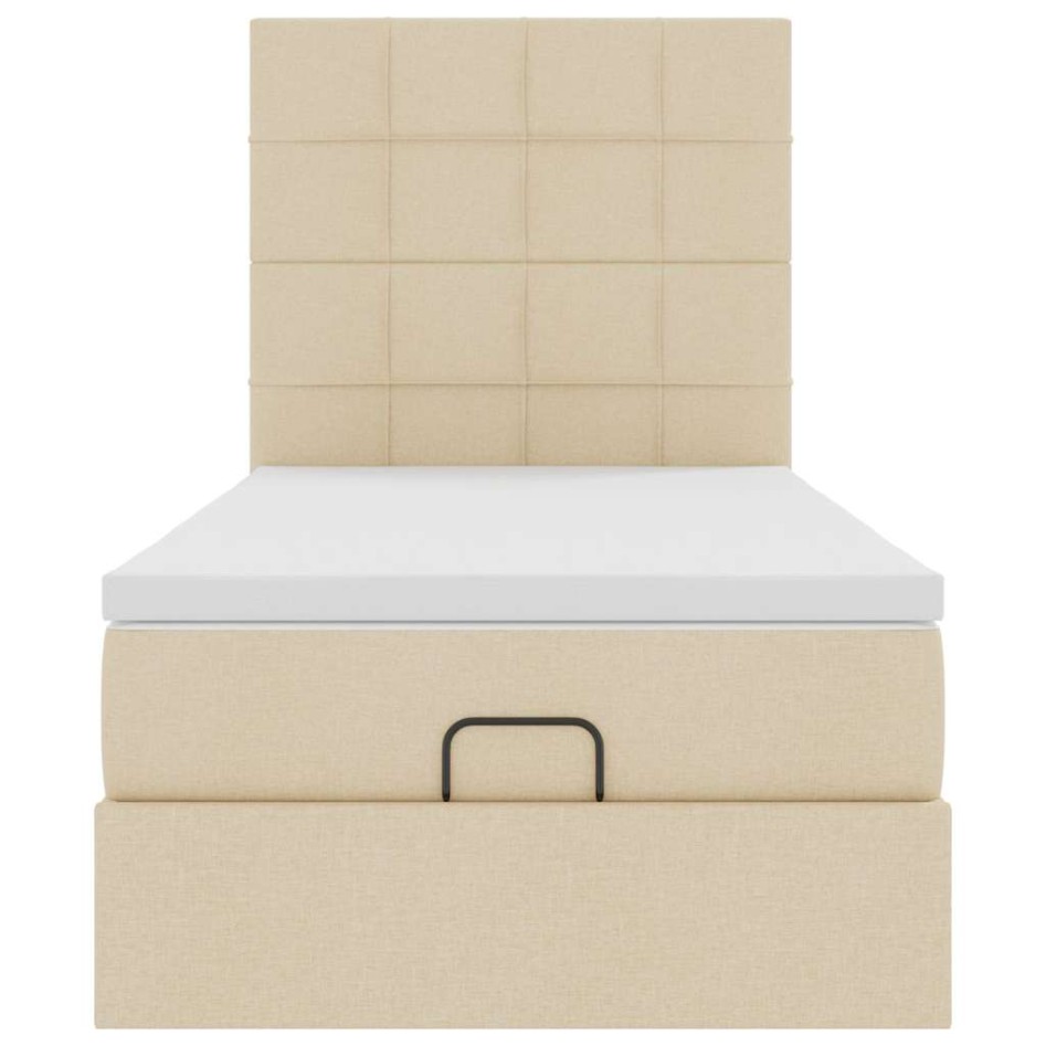 Cama otomana con colchón y luces LED tela crema 90x200