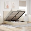 Estructura de cama otomana con colchón tela crema 140x190cm