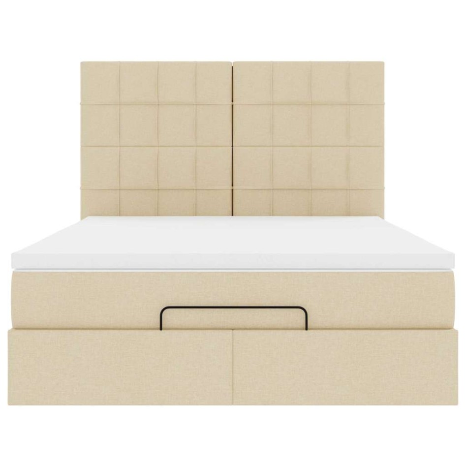 Estructura de cama otomana con colchón tela crema