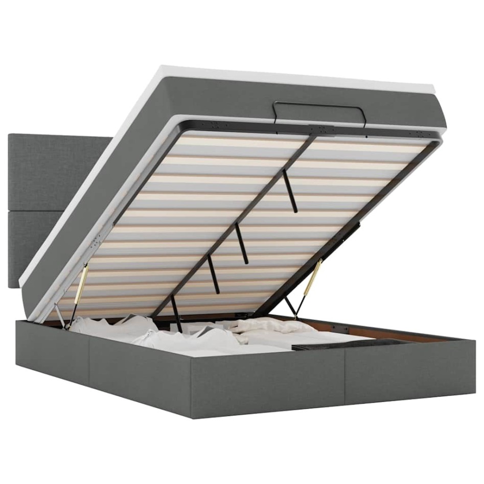 Estructura cama otomana colchón tela gris oscuro