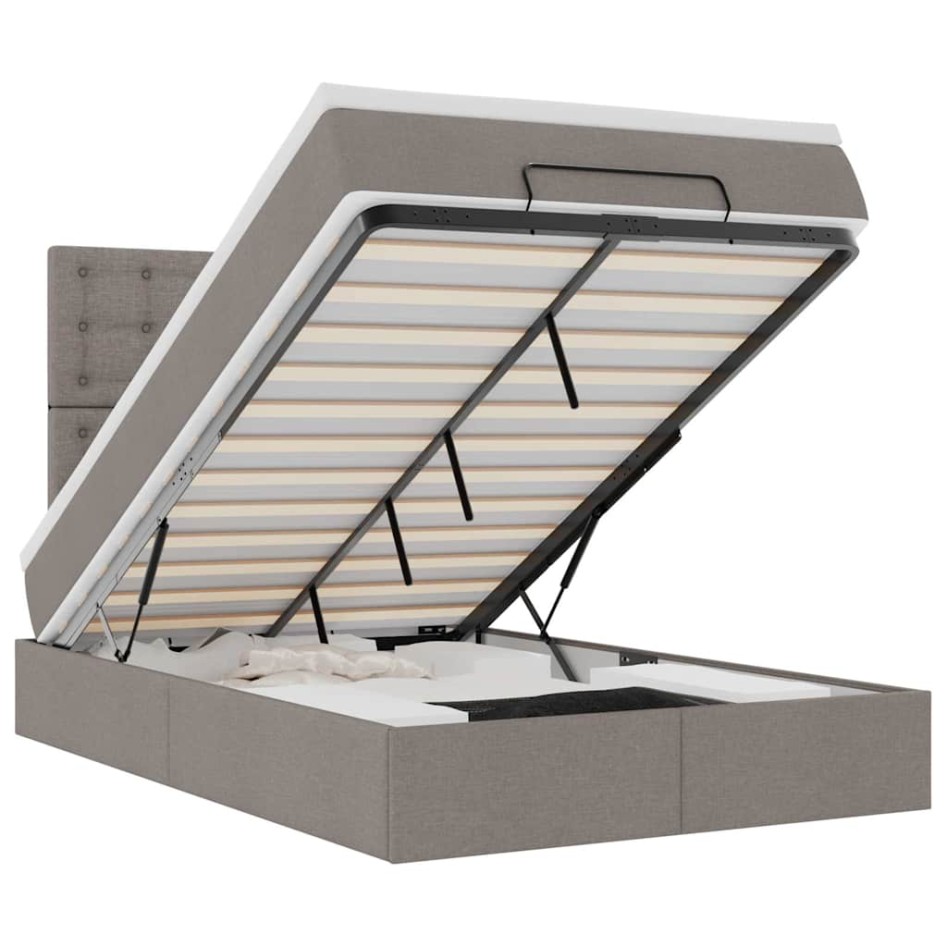 Estructura de cama otomana colchón tela gris pardo