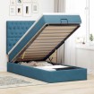 Estructura cama otomana colchones terciopelo azul oscuro