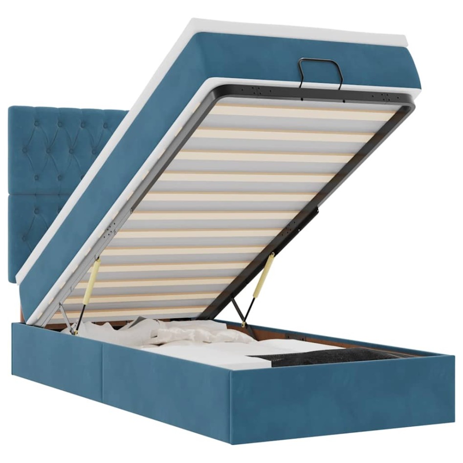 Estructura cama otomana colchones terciopelo azul