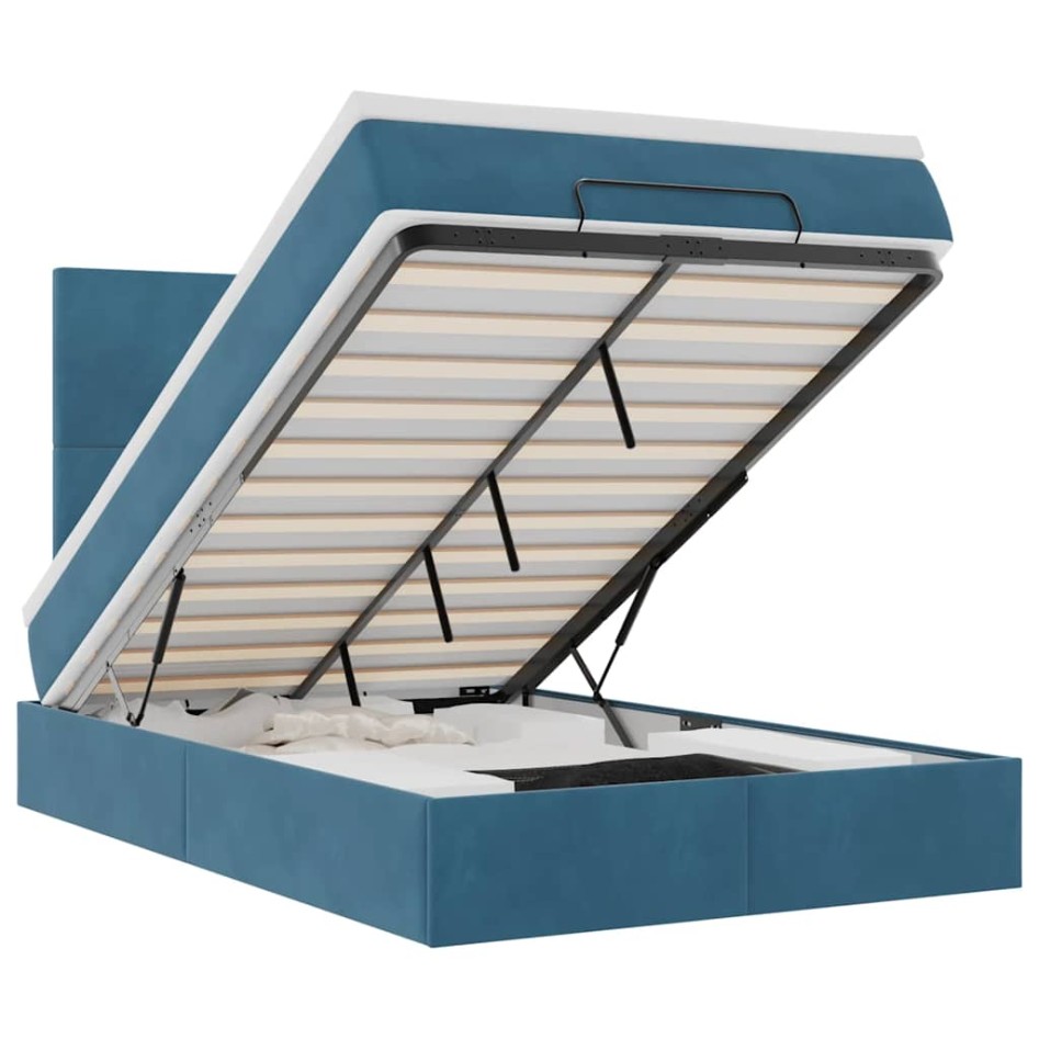Estructura de cama otomana colchones terciopelo azul