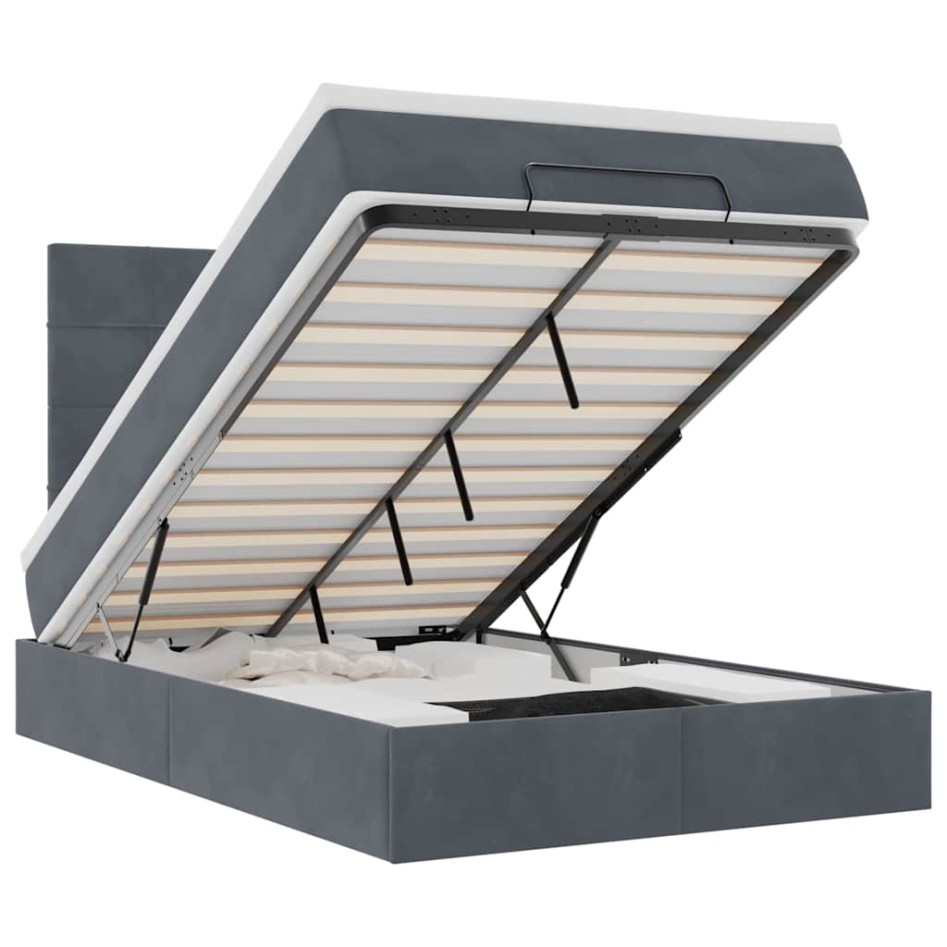 Estructura cama otomana colchones terciopelo gris