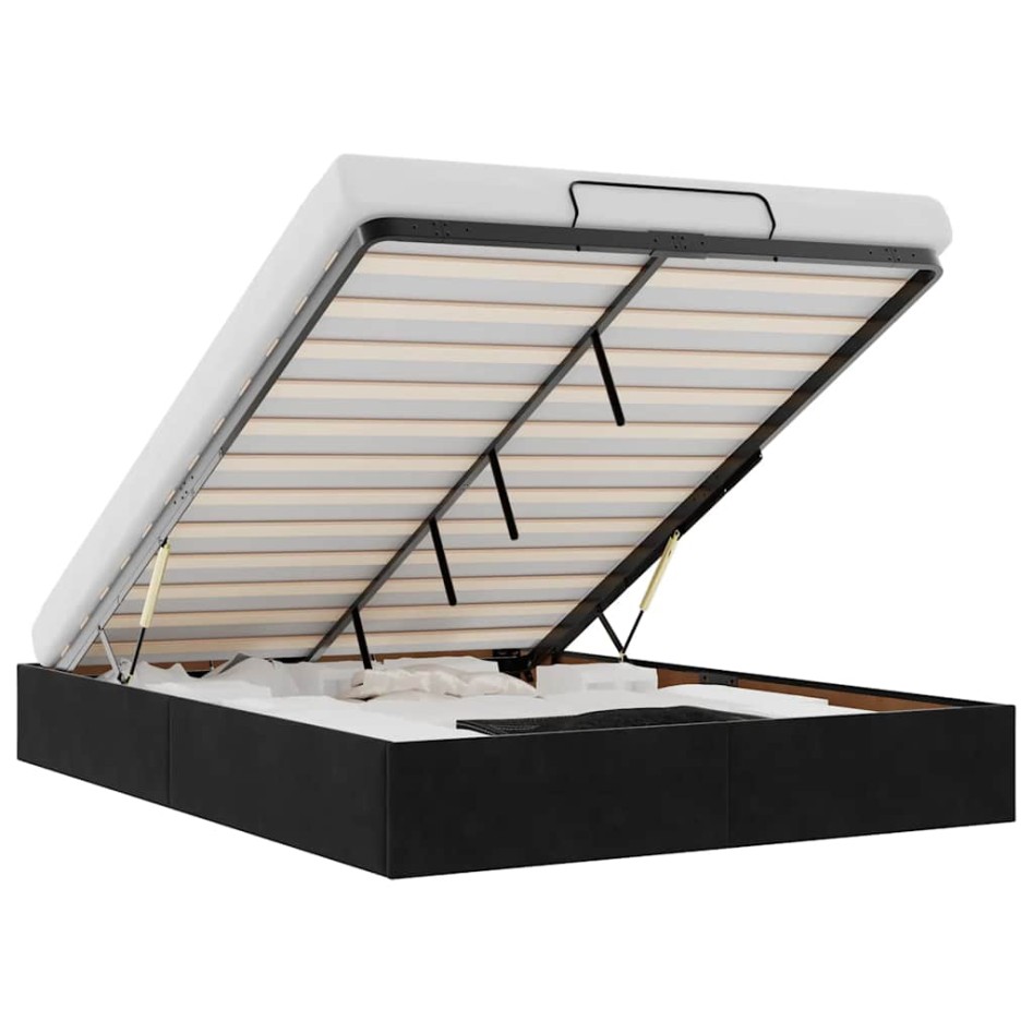 Estructura cama otomana sin colchón terciopelo negro