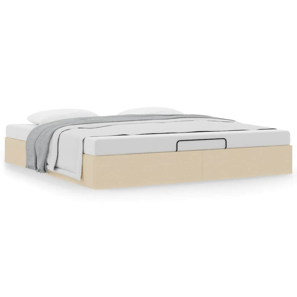 Estructura de cama otomana sin colchón tela crema