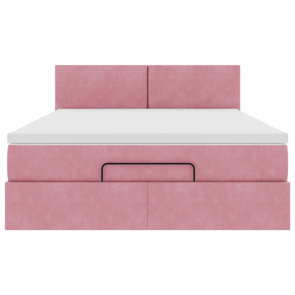 Estructura cama otomana con colchón terciopelo rosa 140x190
