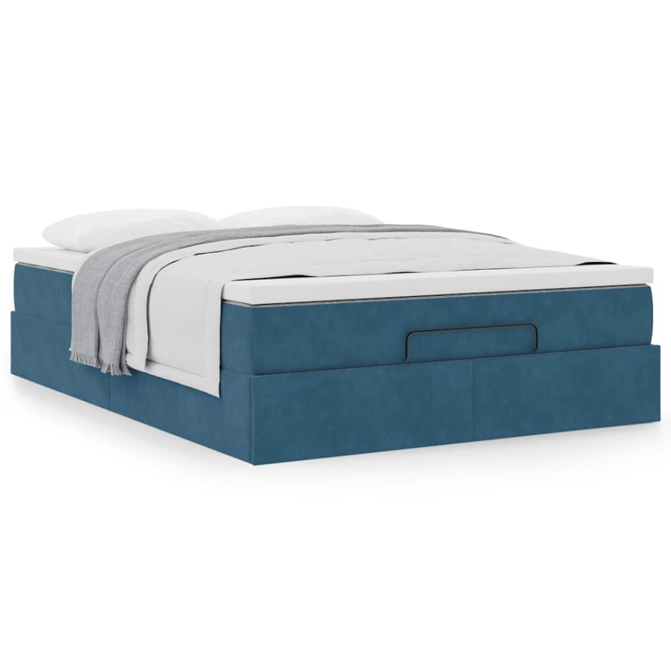 Estructura de cama otomana con colchón terciopelo azul