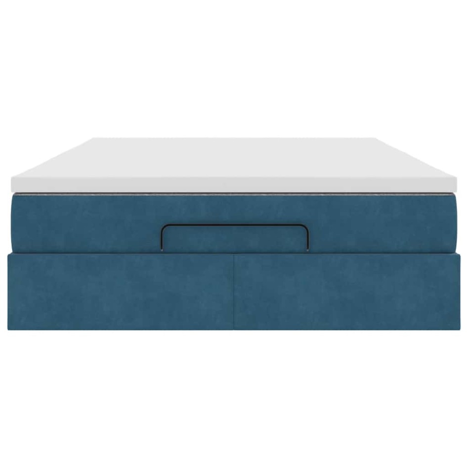 Estructura de cama otomana con colchón terciopelo azul