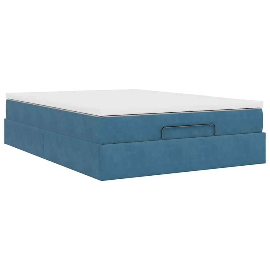 Estructura de cama otomana con colchón terciopelo azul