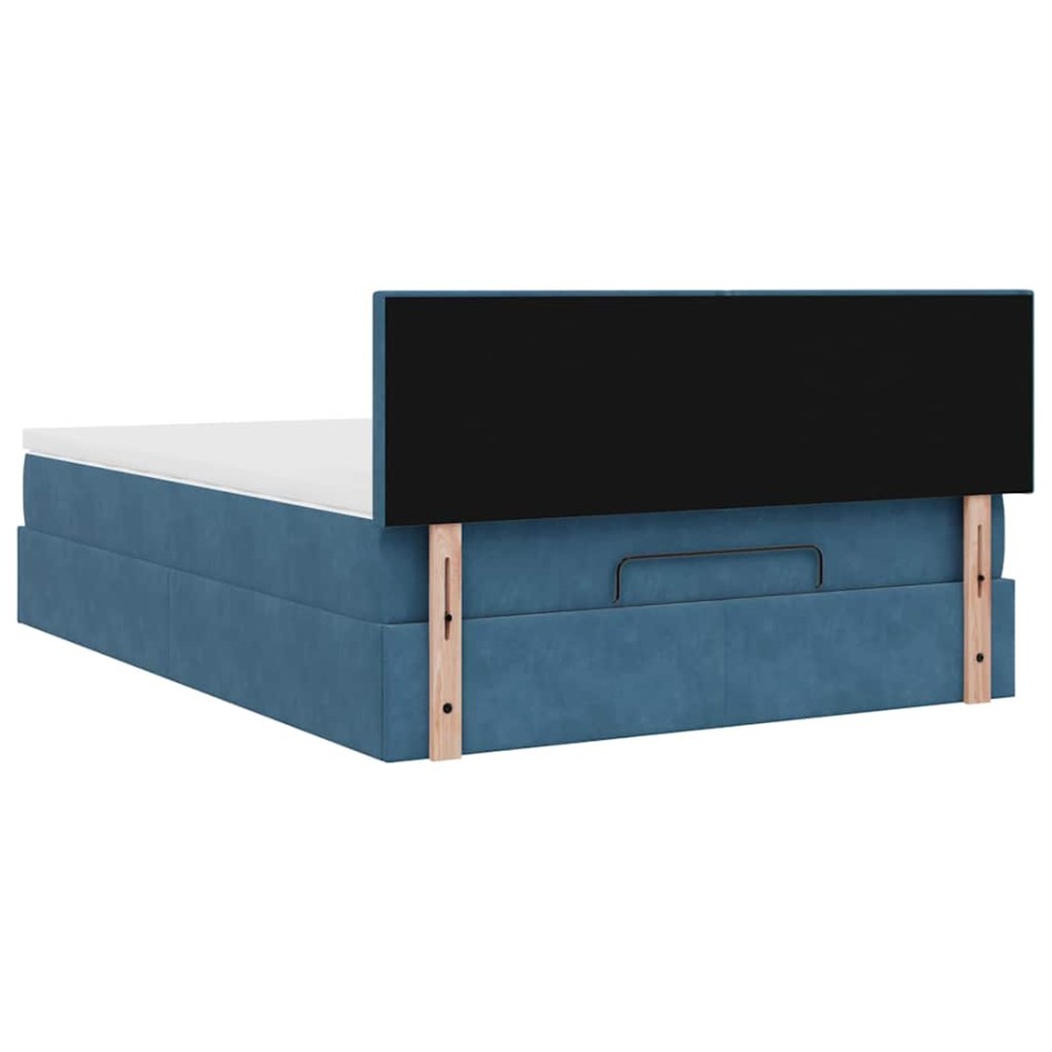 Estructura de cama otomana con colchón terciopelo azul