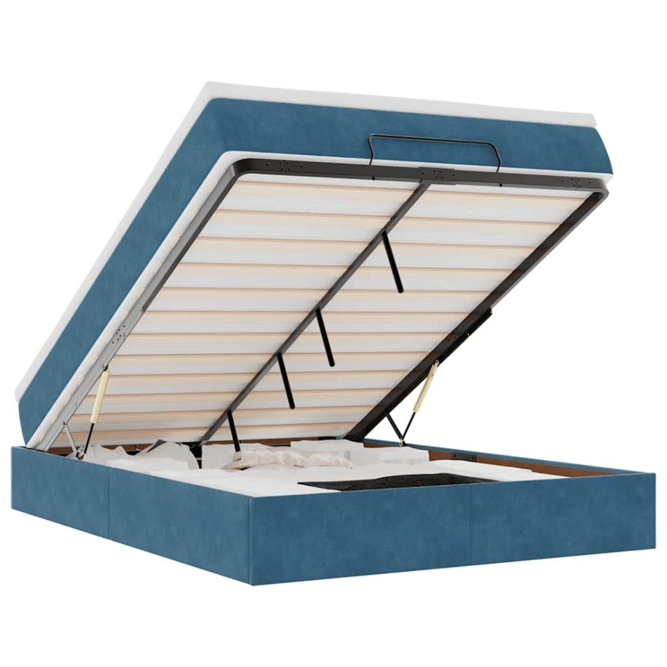 Estructura de cama otomana con colchón azul oscuro 140x200