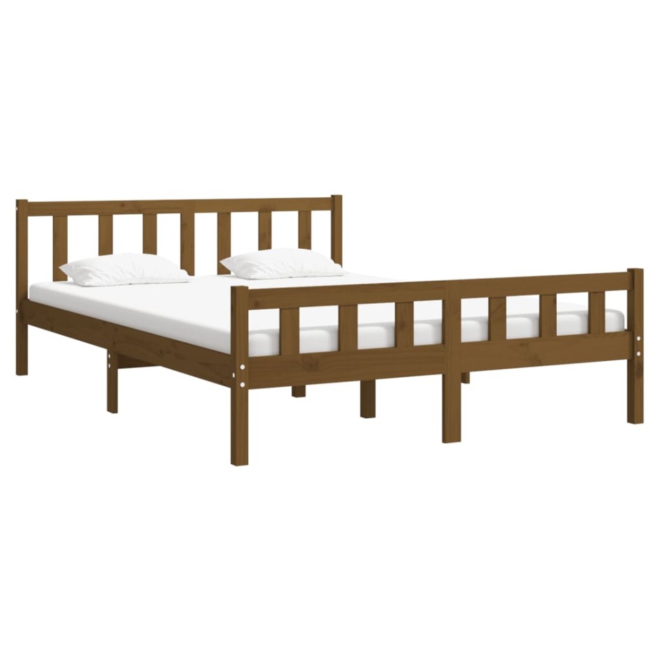 Estructura de cama madera maciza King marrón miel 150x200