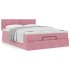 Estructura cama otomana colchón terciopelo rosa