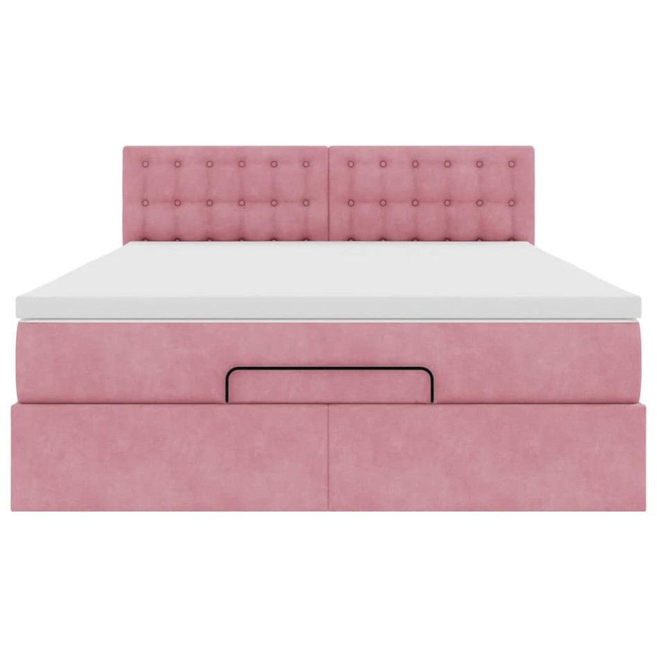 Estructura cama otomana colchón terciopelo rosa
