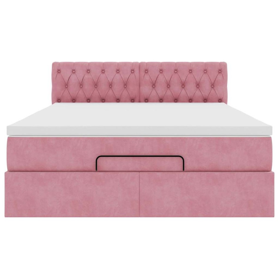 Estructura cama otomana colchón terciopelo rosa