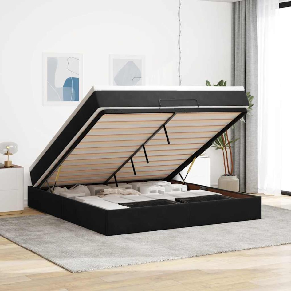 Estructura de cama otomana con colchón negro