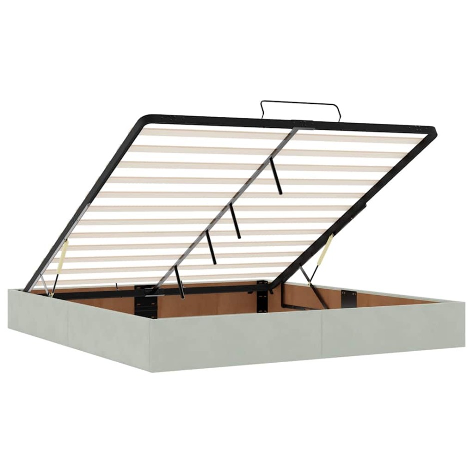 Estructura de cama otomana con colchón gris claro