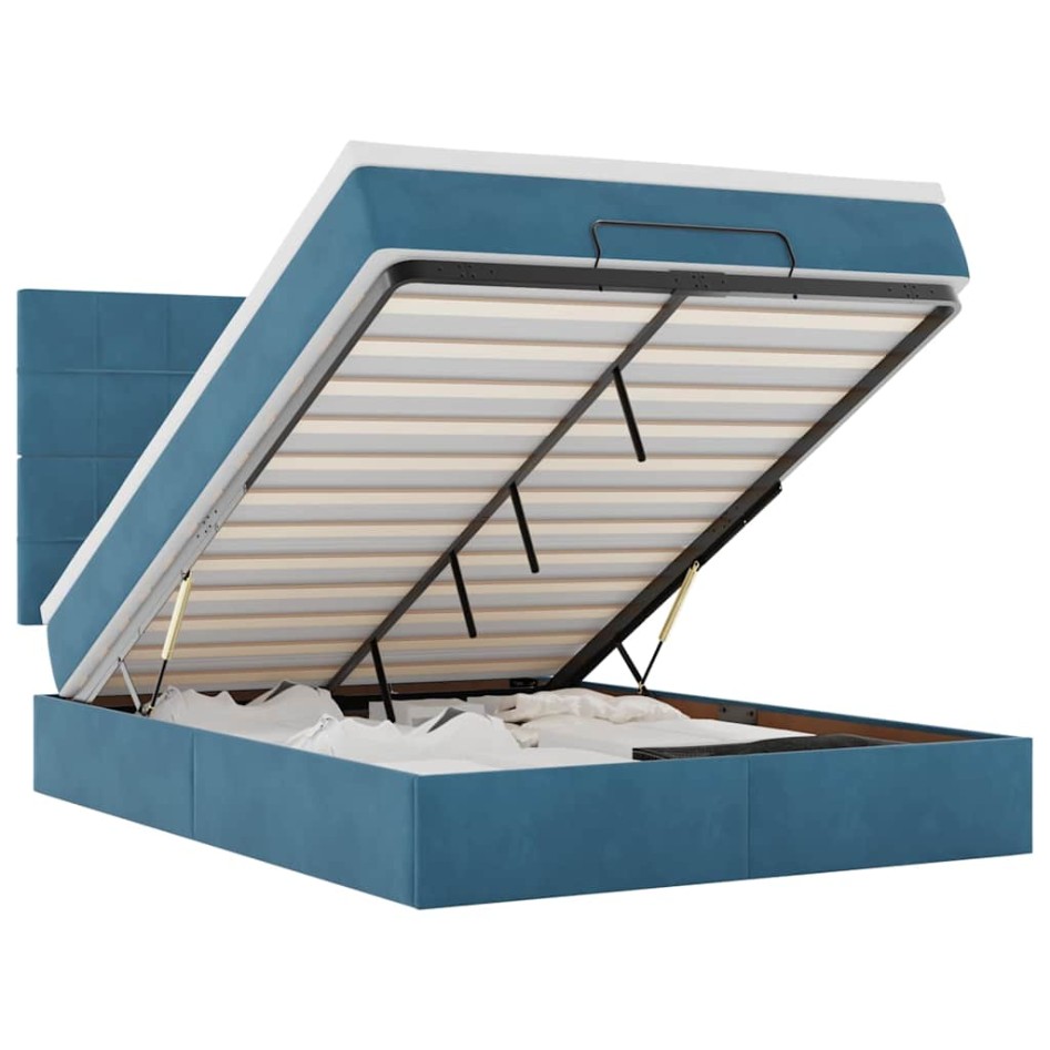 Estructura de cama otomana con colchones azul oscuro 140x200