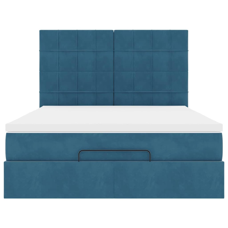 Estructura de cama otomana con colchones azul oscuro 140x200