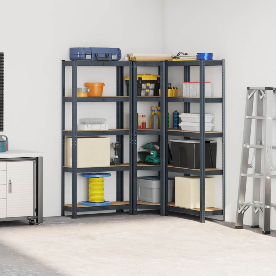 Juego 3 estantes 5 niveles acero antracita y madera