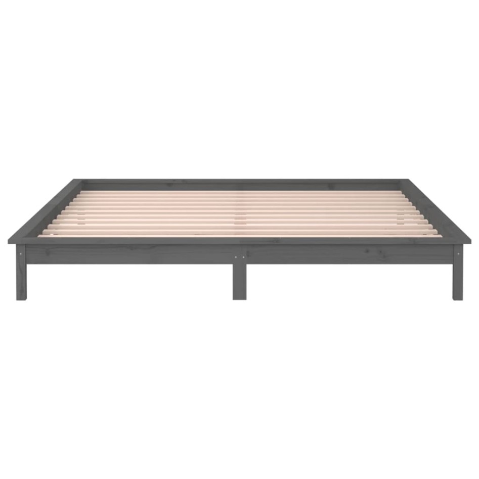 Estructura de cama con LED madera maciza gris 140x190